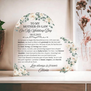 To My Mother-in-law On My Wedding Day Gift, Mother Of The Groom Personalized Heart Plaque, Wedding Day Gift For Mother in law, From Bride