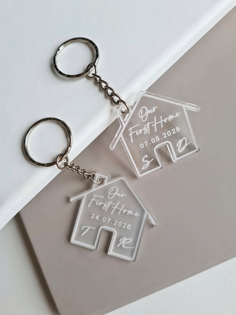 New Home Keyring First House Gift Personalised Keyring Our First Home Couples Keyring Pair Housewarming Key Chain Homeowners Moving Gift