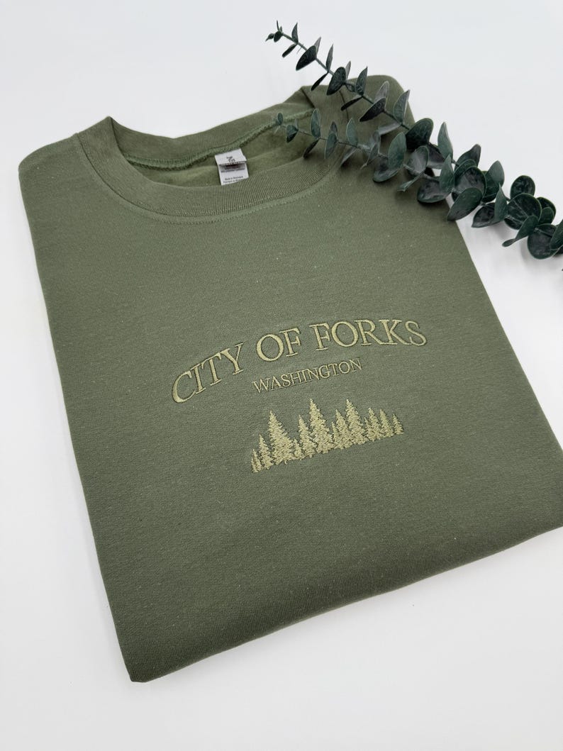 City of Forks Embroidered Sweatshirt | Washington Hoodie | Unisex Crewneck | Forest Embroidery | Twilight-Inspired Gift | Custom Colors il_794xN.6668986899_6m5l.jpg