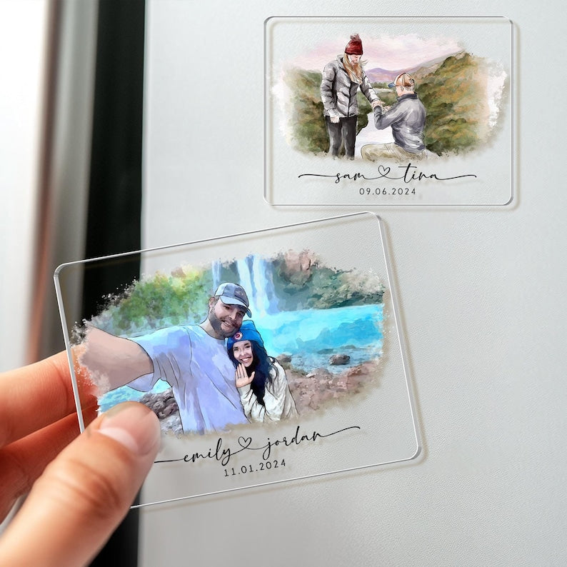 Personalized Valentine Gift For Him, Custom Photo Couple Watercolor Magnet, Custom Proposal Photo Magnet, Couples Gift, Anniversary Gift
