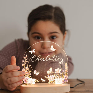 Custom Night Light for Baby Girl, Toddler Bedside Night Light, Custom Name Lamp, Floral Night Light for Nursery Decor, New Baby Gift