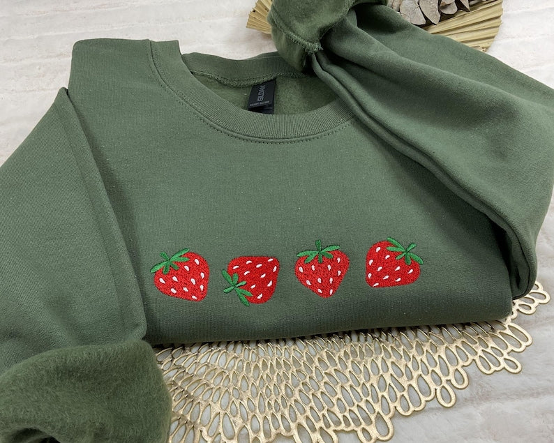 Strawberry Embroidered Sweatshirt, Gardener Gifts, Embroidery Fruit Hoodie, Strawberry Lover Gift, Strawberry Crewneck, Berry Embroidery il_794xN.6670006078_iscm.jpg