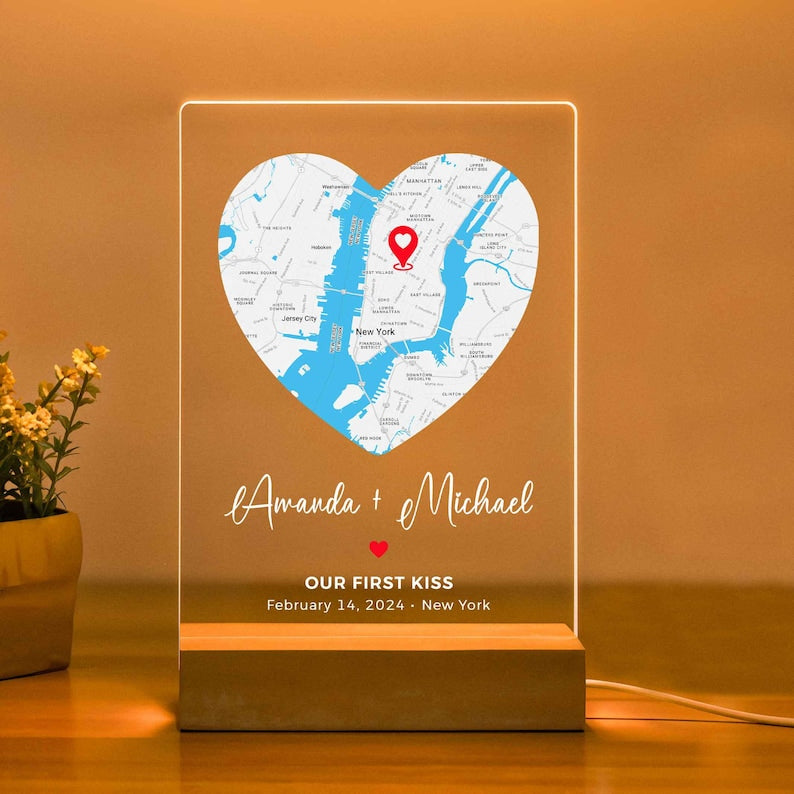 Custom First Date Map Acrylic Plaque Where We Met Personalized Where It All Began Map Anniversary Gift Minimalist Home Decor
