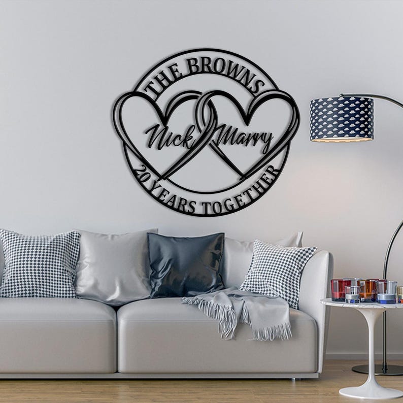 Personalized Metal Anniversary Metal Sign,Couple Name Sign 20th Anniversary Sign Gift for Couple Romantic Wall Art Anniversary Gift Wedding