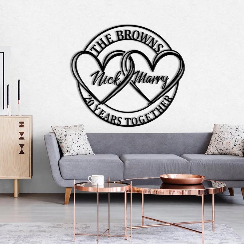 Personalized Metal Anniversary Metal Sign,Couple Name Sign 20th Anniversary Sign Gift for Couple Romantic Wall Art Anniversary Gift Wedding