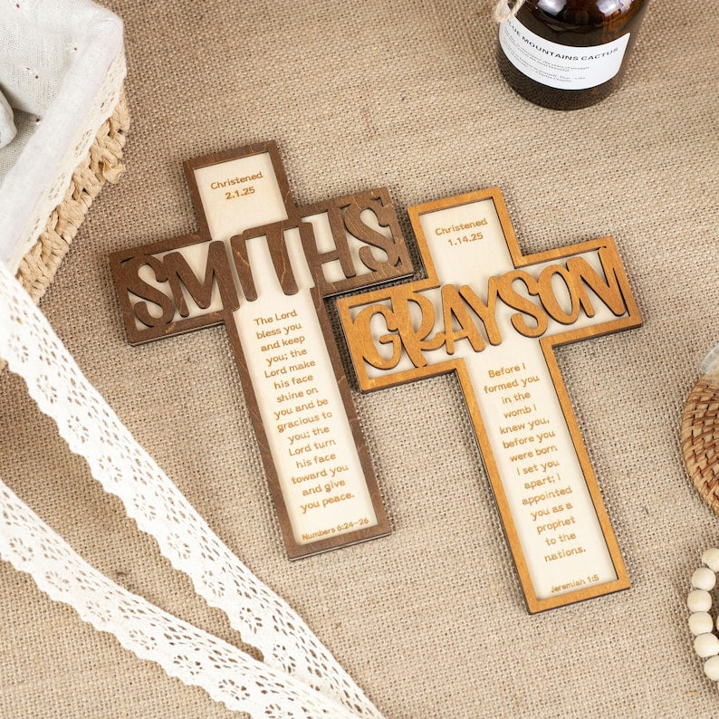 Personalized Children's Wooden Cross, Custom Baptism, First Communion, Dedication Keepsake Cross, Baptism Gift for Kids, Newborn Baby Gifts