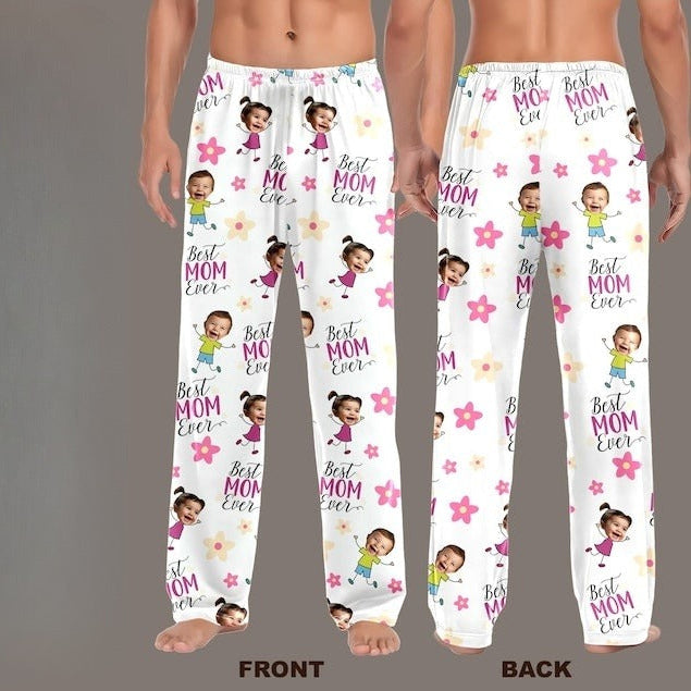 BEST DAD EVER Pajama Pants with Faces, Christmas Gifts for Dad Mom, Women Pajama Pants, Personalized Pajamas with Face, Custom Face Pants