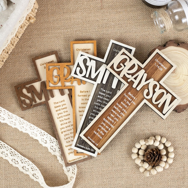 Personalized Children's Wooden Cross, Custom Baptism, First Communion, Dedication Keepsake Cross, Baptism Gift for Kids, Newborn Baby Gifts