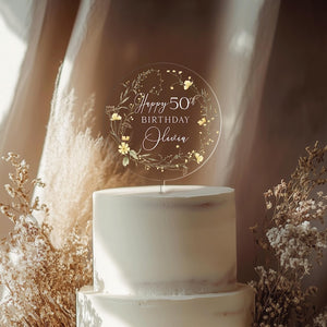 Happy Birthday Acrylic Cake Topper, 50th Birthday Cake Topper, Custom Cake Topper for Birthday, 30th 40th Birthday, Custom Name Cake Topper