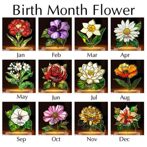 Birth Flower With Name LED Night Light Lamp, Birth Month Flower Gift Home Decor, Birth Flower Memorial Family Gift, Mothers Day Gift For Mom