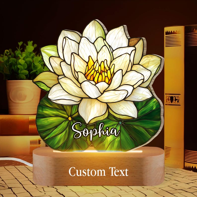 Birth Flower With Name LED Night Light Lamp, Birth Month Flower Gift Home Decor, Birth Flower Memorial Family Gift, Mothers Day Gift For Mom