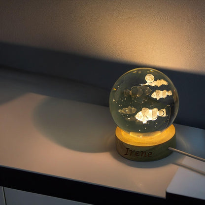 Custom Jellyfish Night Lamp, Cute Room Decor, Whale Ball Night Light, Glass Globe Light, Sphere Desk Lamp, 3d Engraved Crystal Novelty Decor