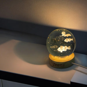 Custom Jellyfish Night Lamp, Cute Room Decor, Whale Ball Night Light, Glass Globe Light, Sphere Desk Lamp, 3d Engraved Crystal Novelty Decor