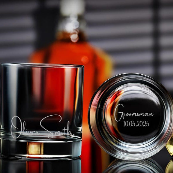 Personalized groomsmen gift, custom engraved whiskey glasses, unique wedding present for him, perfect gift for groomsmen and best man