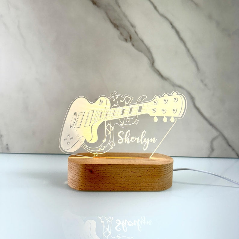 Personalized Guitar Night Light - Custom LED Lamp for Music Lovers, Perfect Gift for Guitarists, Unique Room Decor, Nightlight for Musicians