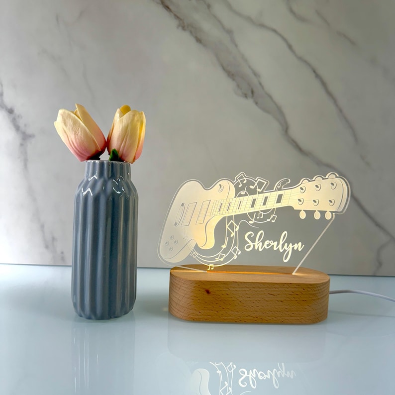 Personalized Guitar Night Light - Custom LED Lamp for Music Lovers, Perfect Gift for Guitarists, Unique Room Decor, Nightlight for Musicians