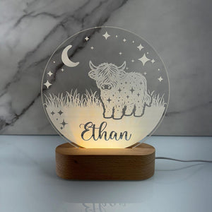 Custom Highland Cow Night Light - Personalized LED Lamp Kids Room, Nursery Decor, Unique Baby Shower Gift, Boy/Girl Name Bedroom Nightlight