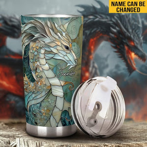 Love Dragons Personalized Dragon Tumbler, Mosaic Artistic Dragon Lover Travel Mug, Blue Dragon Tumbler, Gift for Dad, Custom Travel Mug