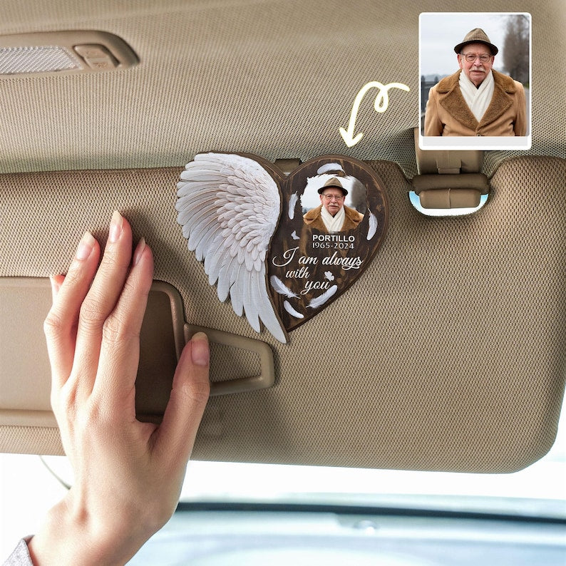 Always With You Custom Photo Car Visor Clip, Personalized Memorial Gift, Custom Memorial Sun Visor Picture Clip,Gift Car Accessories, Memorial Keepsake Gift