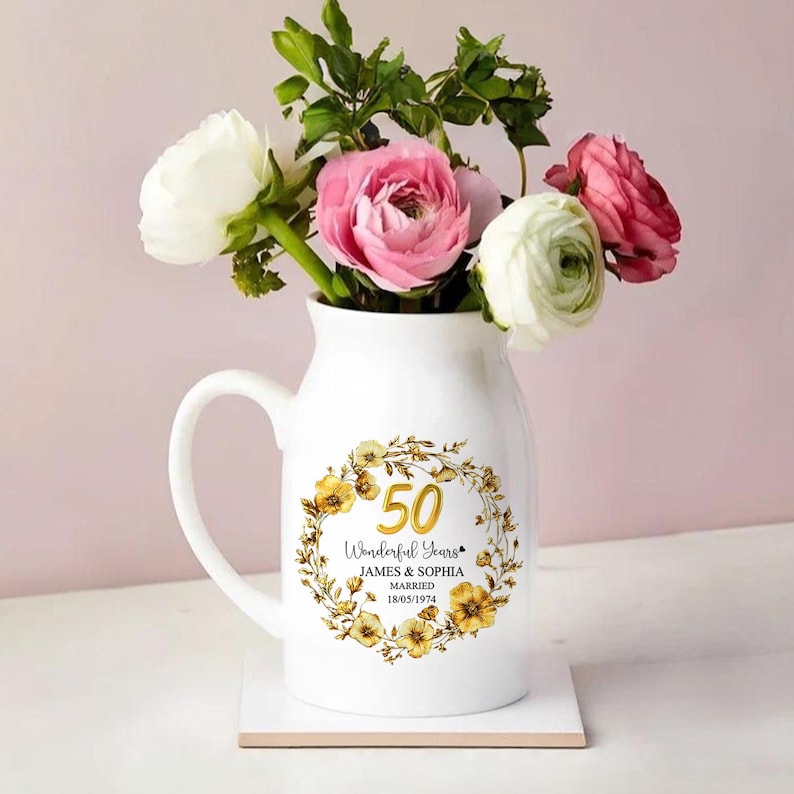 Personalized 50th Wedding Anniversary Flower Vase, 50th Wedding Anniversary Keepsake Gift, Golden Wedding Anniversary Gift