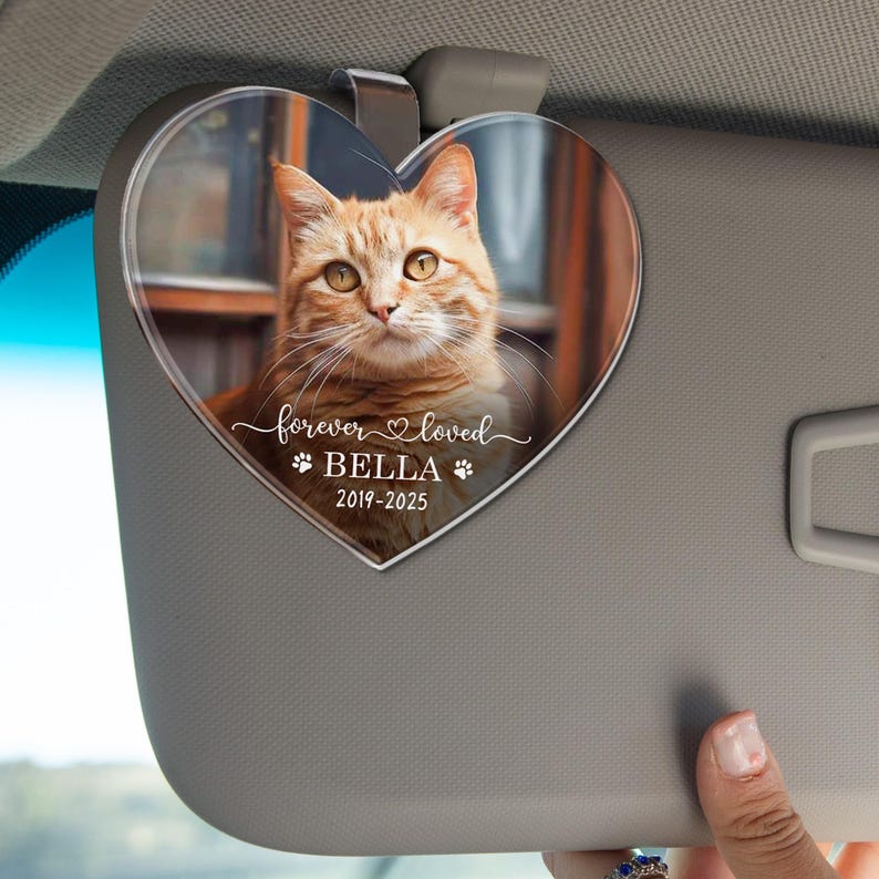 Pet Memorial Photo Car Visor Clip, Gift for Dog Dad, Pet Sympathy Gift, Cat Lover Visor Clip, Custom Car Visor Picture Clip, Forever Loved