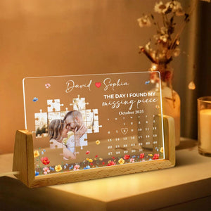 Personalized Calendar Couple Photo Puzzle Night Light, Valentine Gifts, Anniversary Gift for Couple, The Day I Found My Missing Piece Lamp