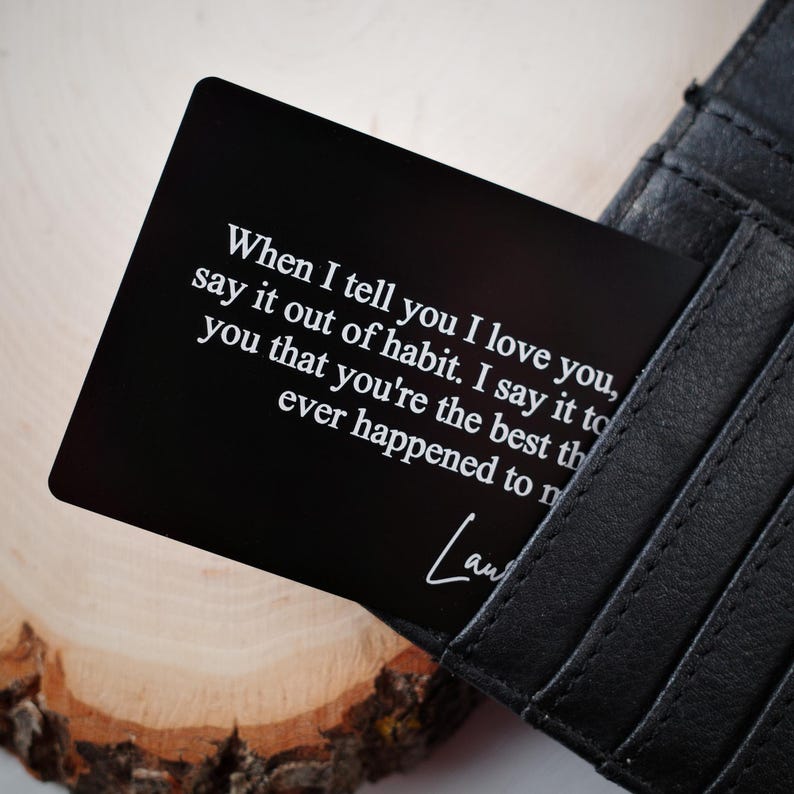 Engraved Picture Wallet Insert, Personalized Metal Card Love Message, Custom Anniversary Gift for Him, Gifts for Husband