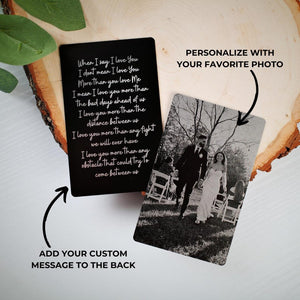 Engraved Picture Wallet Insert, Personalized Metal Card Love Message, Custom Anniversary Gift for Him, Gifts for Husband