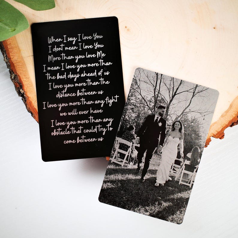 Engraved Picture Wallet Insert, Personalized Metal Card Love Message, Custom Anniversary Gift for Him, Gifts for Husband