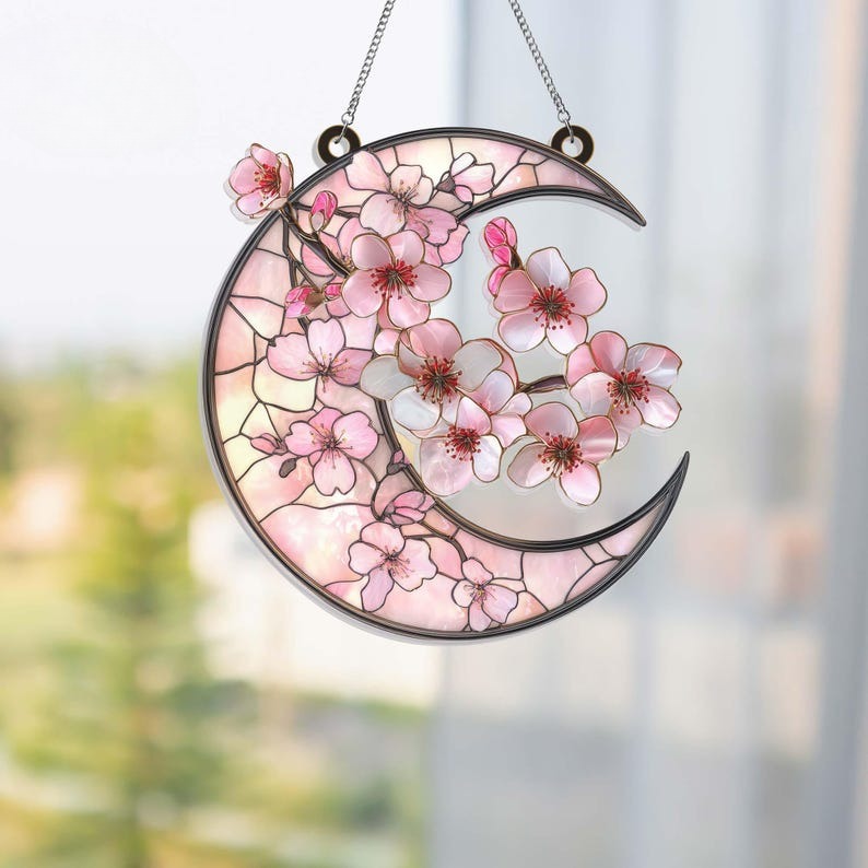 Cherry Blossom Acrylic Suncatcher Hanging, Sakura Flower Suncatcher, Cherry Blossom Lover Gift, Spring Floral, Gift for Mom, Gift For Her