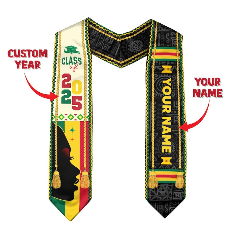 Custom African American Flag Graduation Sash 2025, African Graduation Sash, African Graduation Stole Class Of 2025, African Graduation Gifts