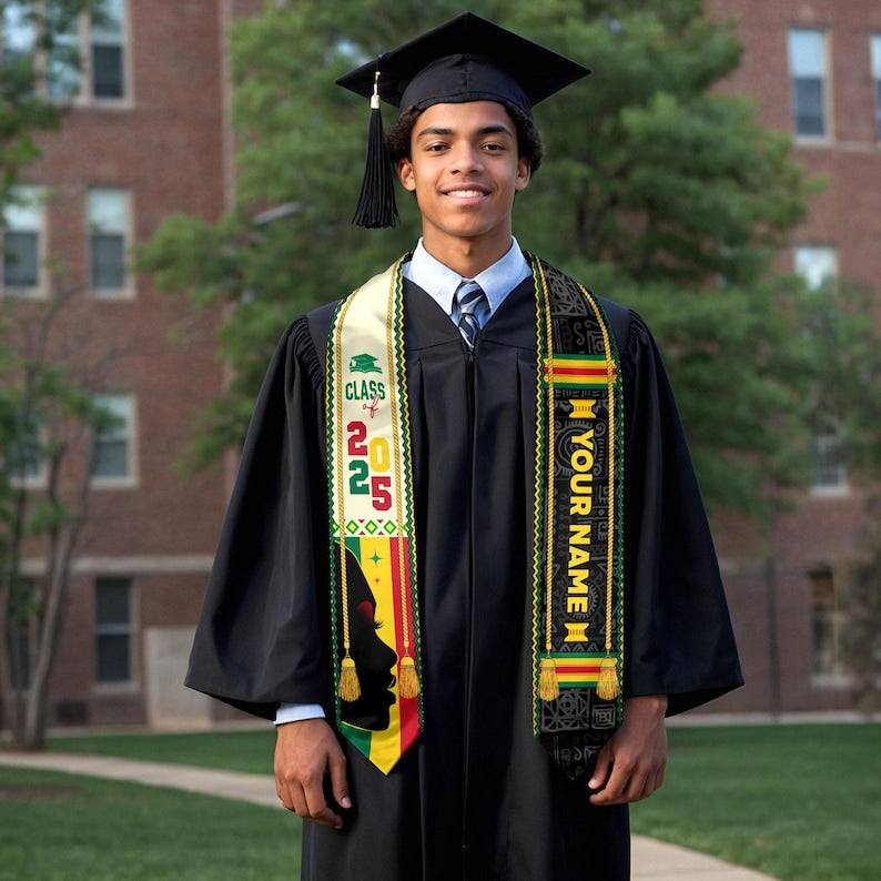Custom African American Flag Graduation Sash 2025, African Graduation Sash, African Graduation Stole Class Of 2025, African Graduation Gifts