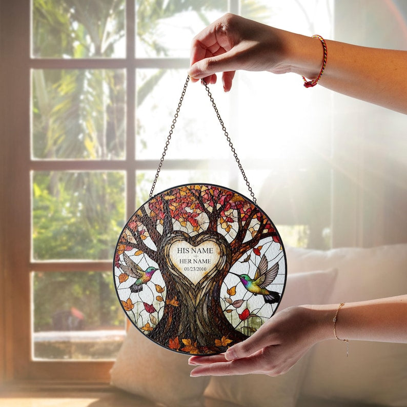 Personalized Tree of Life Glass Suncatcher Anniversary Gift