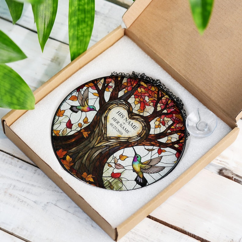 Personalized Tree of Life Glass Suncatcher Anniversary Gift