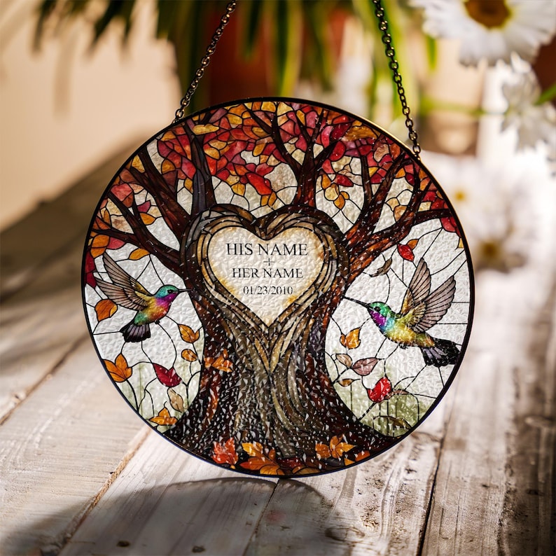 Personalized Tree of Life Glass Suncatcher Anniversary Gift