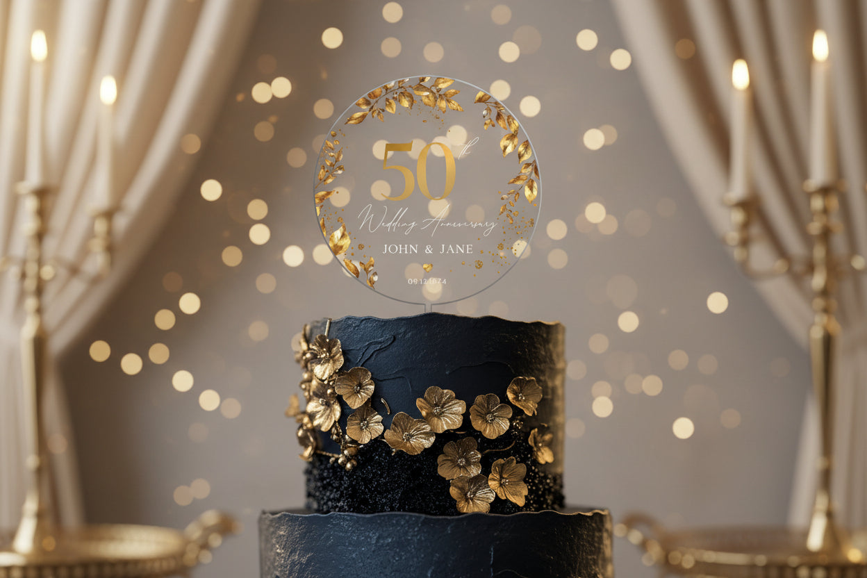 50th Anniversary Cake Topper, Gold Wedding Anniversary Cake Topper, Acrylic Cake Topper for Wedding, 50th Anniversary Gift, Anniversary Gift