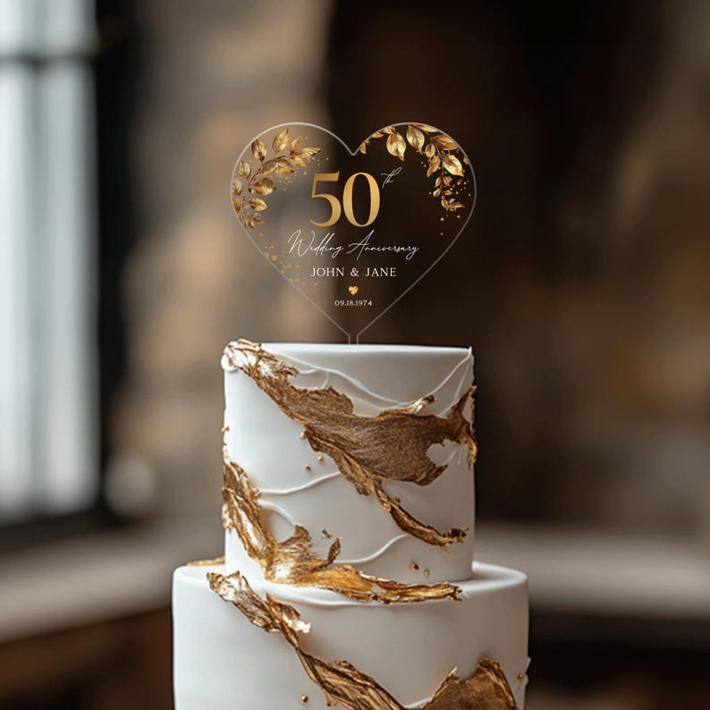 50th Anniversary Cake Topper, Gold Wedding Anniversary Cake Topper, Acrylic Cake Topper for Wedding, 50th Anniversary Gift, Anniversary Gift