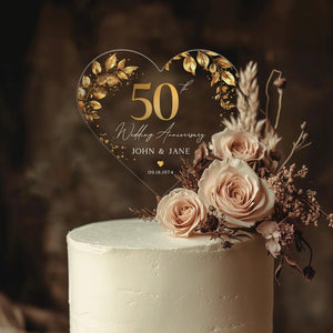 50th Anniversary Cake Topper, Gold Wedding Anniversary Cake Topper, Acrylic Cake Topper for Wedding, 50th Anniversary Gift, Anniversary Gift