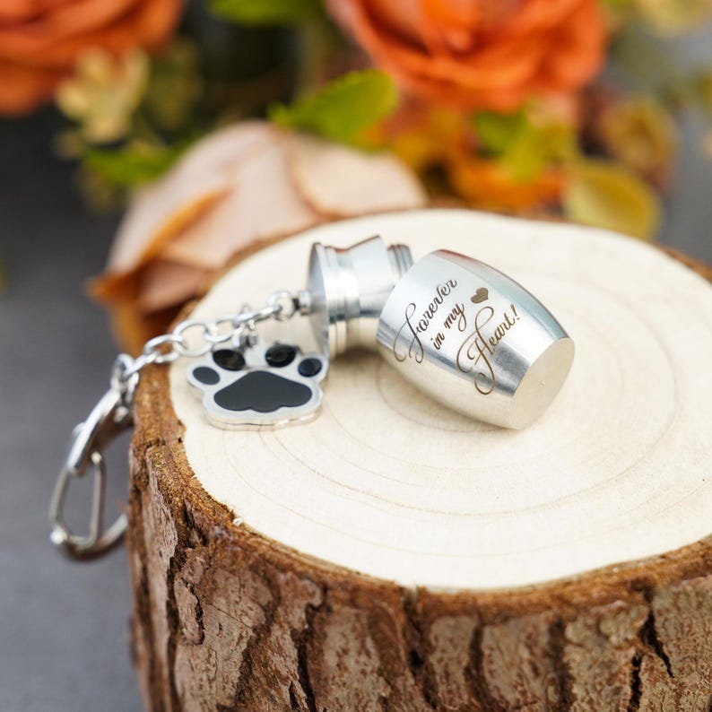 Forever In Our Heart Personalized Custom Dog Paw Urn Keychain Pendant, Commemorative Pet Pendant Memorial Gift For Dog Mom , Dog Dad