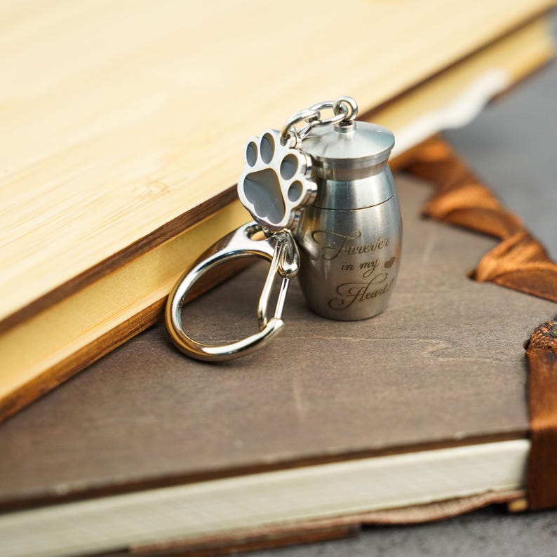 Forever In Our Heart Personalized Custom Dog Paw Urn Keychain Pendant, Commemorative Pet Pendant Memorial Gift For Dog Mom , Dog Dad