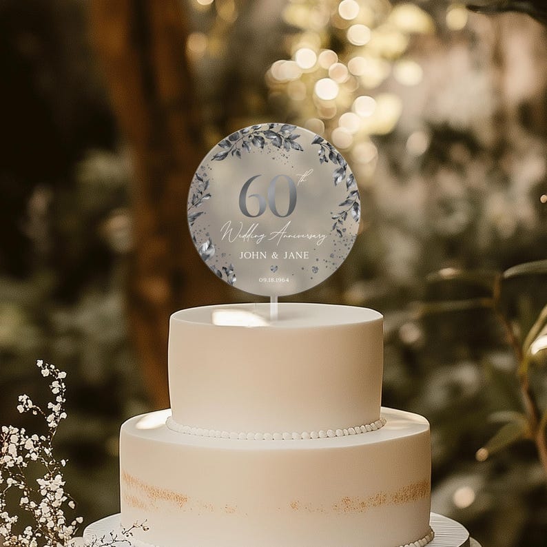 60th Anniversary Cake Topper, Diamond Wedding Acrylic Cake Topper, Custom 60th Anniversary Cake Topper, Wedding Anniversary Gift for Parents