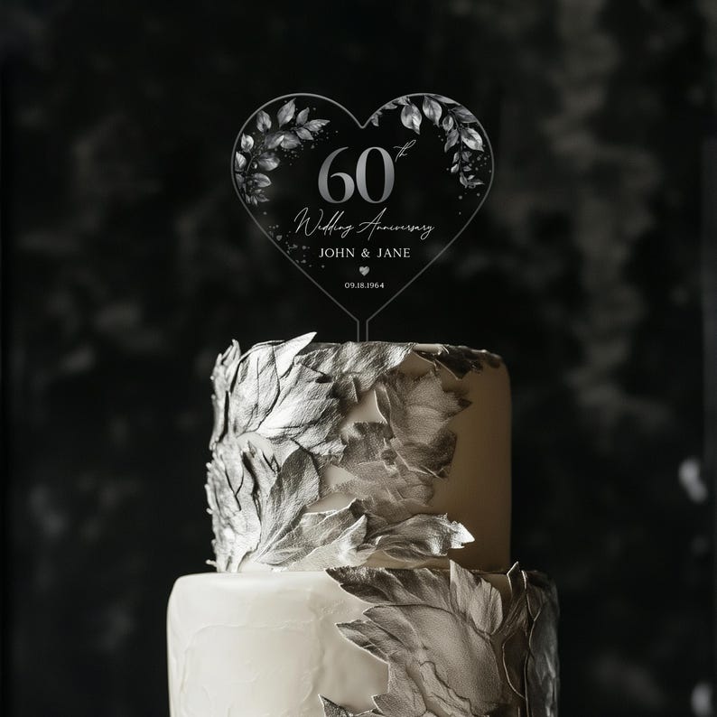 60th Anniversary Cake Topper, Diamond Wedding Acrylic Cake Topper, Custom 60th Anniversary Cake Topper, Wedding Anniversary Gift for Parents