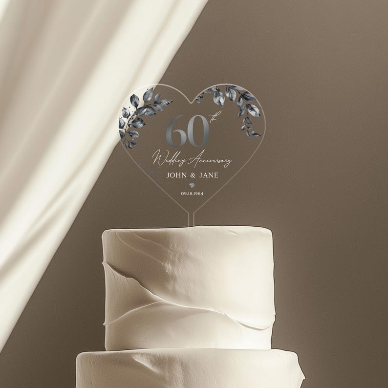 60th Anniversary Cake Topper, Diamond Wedding Acrylic Cake Topper, Custom 60th Anniversary Cake Topper, Wedding Anniversary Gift for Parents