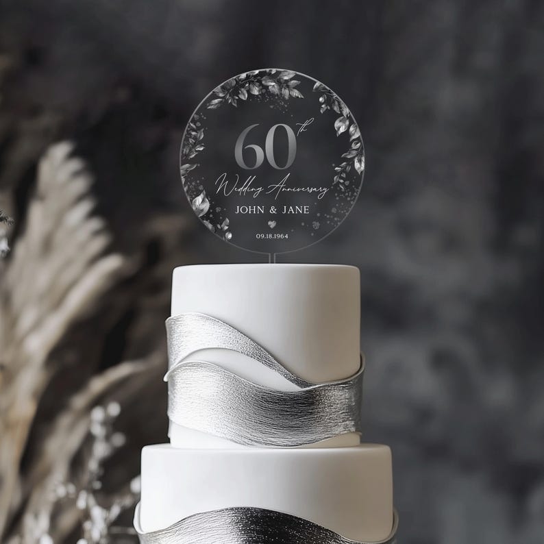 60th Anniversary Cake Topper, Diamond Wedding Acrylic Cake Topper, Custom 60th Anniversary Cake Topper, Wedding Anniversary Gift for Parents