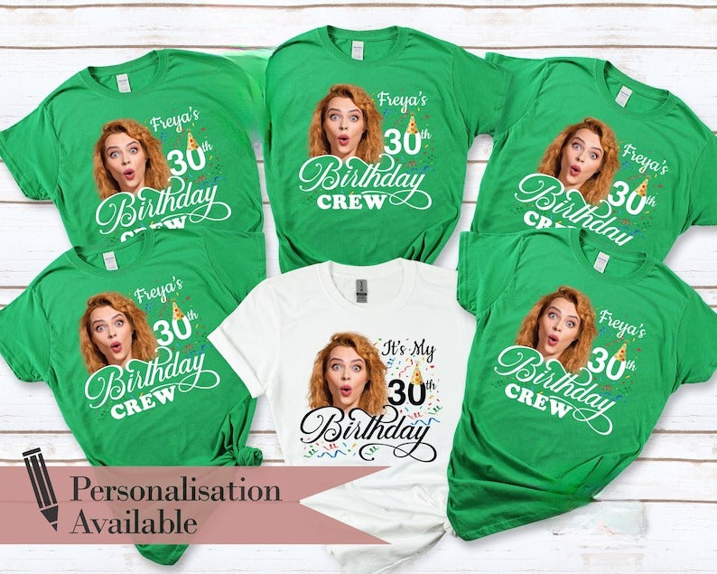 30th Birthday Photo Shirts, Photo Birthday T Shirt, Matching Birthday Party Group Shirt, Custom Face Birthday Shirt, Birthday Face Name Tee