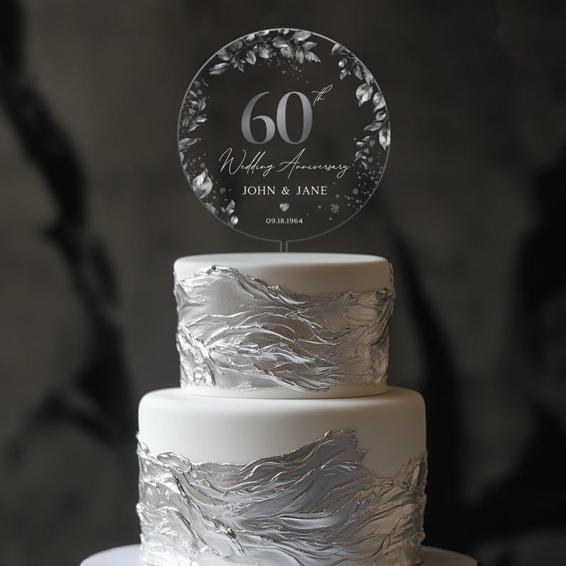 60th Anniversary Cake Topper, Diamond Wedding Acrylic Cake Topper, Custom 60th Anniversary Cake Topper, Wedding Anniversary Gift for Parents
