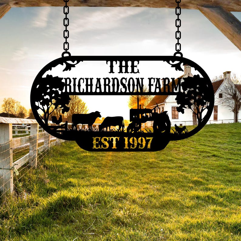 Custom Metal Ranch Sign, Personalized Farmhouse Name Sign, Outdoor Barn Entrance Sign, Rustic Ranch Decor, Family Name Sign, Steel Gate Sign