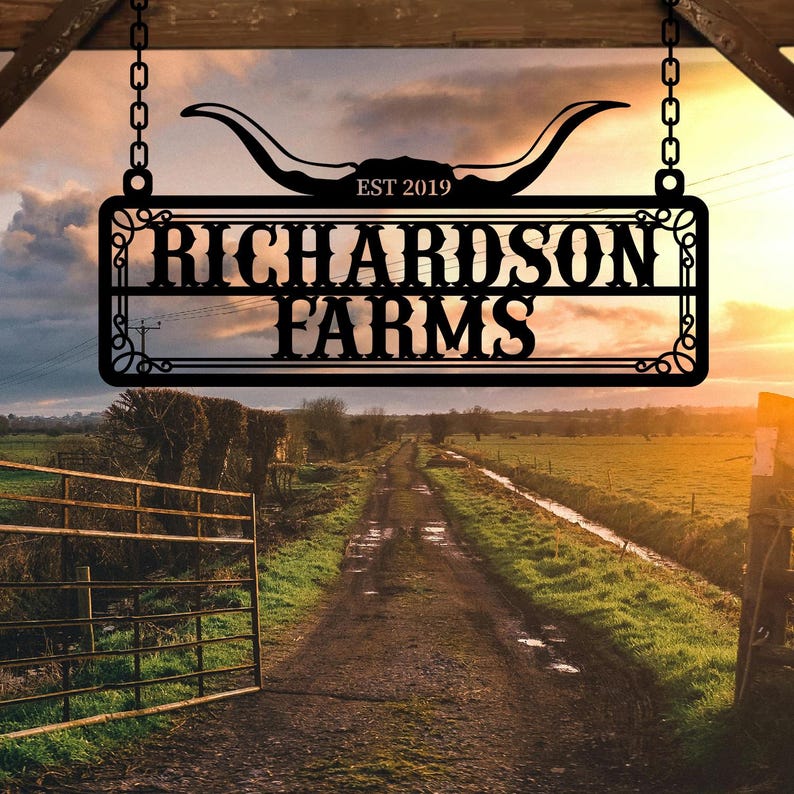 Custom Metal Ranch Sign, Personalized Farmhouse Name Sign, Outdoor Barn Entrance Sign, Rustic Ranch Decor, Family Name Sign, Steel Gate Sign