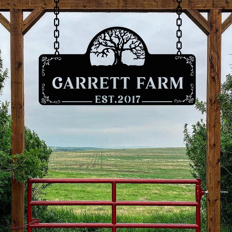 Custom Metal Ranch Sign, Personalized Farmhouse Name Sign, Outdoor Barn Entrance Sign, Rustic Ranch Decor, Family Name Sign, Steel Gate Sign
