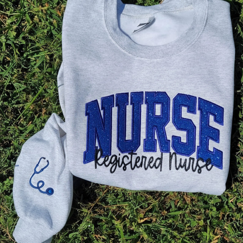 Personalized Nurse Embroidered Sweatshirt: Glitter Stethoscope Sleeve il_794xN.6678501880_8gyl.jpg